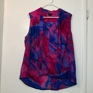 Mossimo Watercolor Abstract Tie-Neck Blouse | Pink & Blue XXL